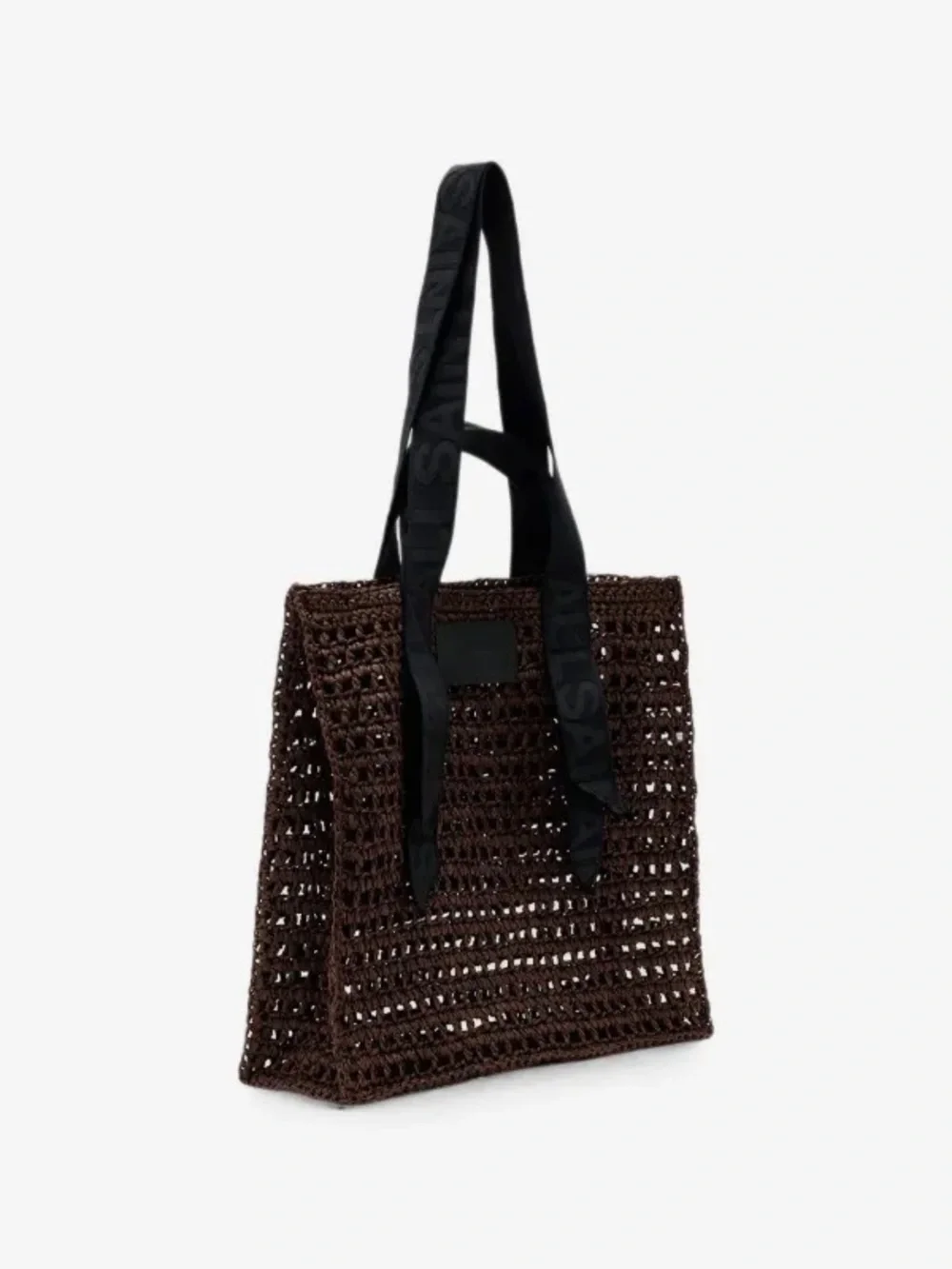 All Saints Woven Crochet Tote Bag with Ribbon Handles - Brown - Picture 3 of 5
